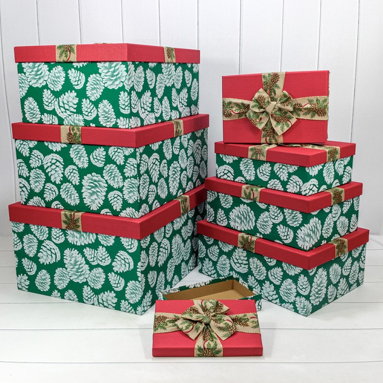 721636/2 Коробки Прямоугольные Набор 1/8 53*43*26 с бантом "Шишки"-1 1/1