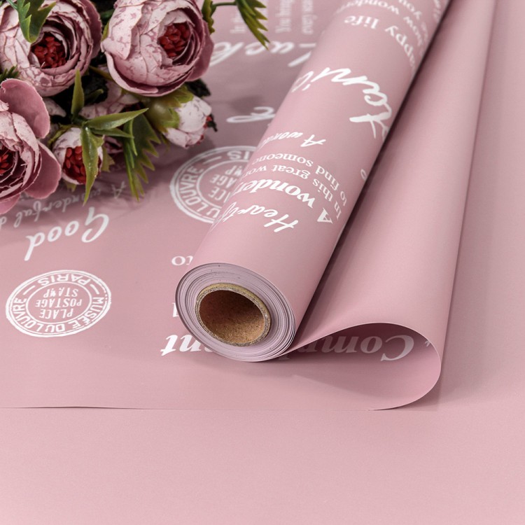 1662/6064 Плёнка 0,58*10м матовая с печатью "Good Luck" 65мкм Пудровый-6064 1/30