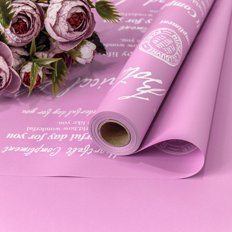 1662/2065 Плёнка 0,58*10м матовая с печатью "Good Luck" 65мкм Лавандовый розовый 1/30