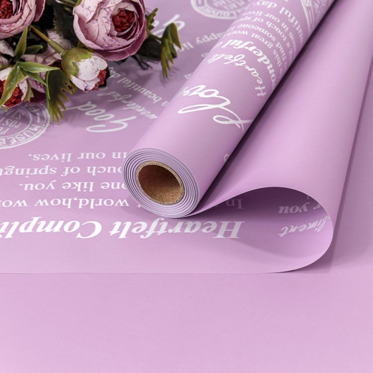 1662/7437 Плёнка 0,58*10м матовая с печатью "Good Luck" 65мкм Сиреневый-7437 1/30