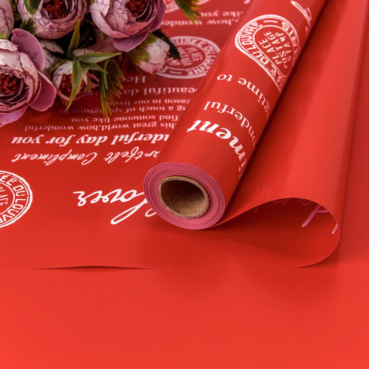 1662/3546 Плёнка 0,58*10м матовая с печатью "Good Luck" 65мкм Красный-3546 1/30