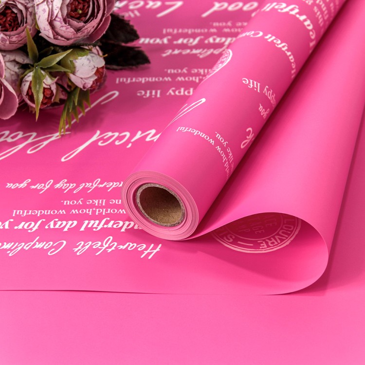 1662/218	Плёнка 0,58*10м матовая с печатью "Good Luck" 65мкм Ярко-розовый 1/30