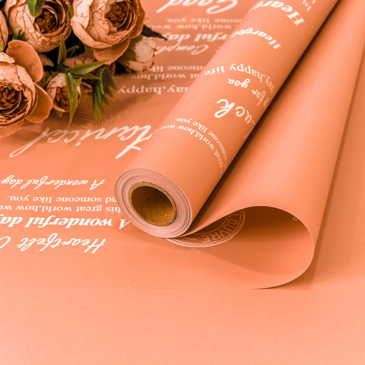 1662/6024 Плёнка 0,58*10м матовая с печатью "Good Luck" 65мкм Оранжево-розовый 1/30