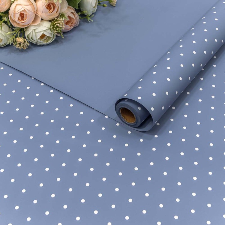 1691/6101 Плёнка 0,58*10м матовая "Мелкий горошек" 65мкм Синий 1/30