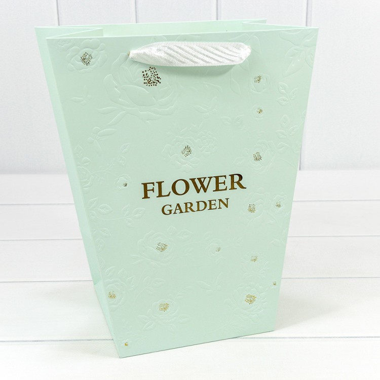 000233K/1 Пакет подарочный "Ваза для цветов" 25*30*16 260г "Flower Garden" Зеленовато-голубой 1/10 1/200