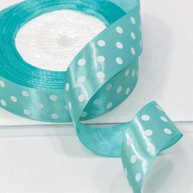 560-25/199 Лента Атласная Горох 2,5см*25ярд Бирюзовый 1/5 1/300