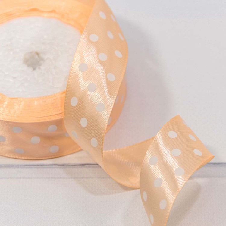 560-25/07 Лента Атласная Горох 2,5см*25ярд Персиковый 1/5 1/300