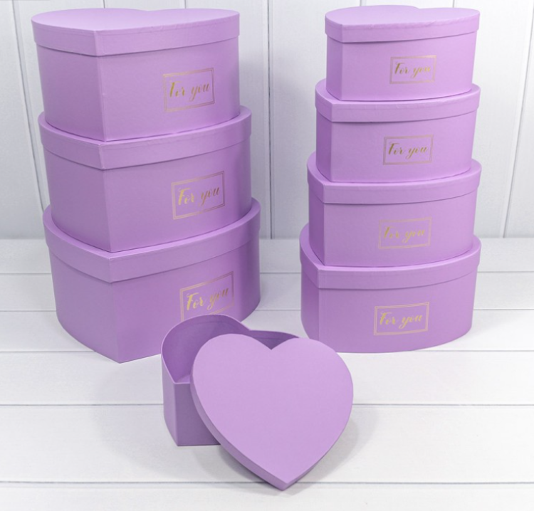 720960/4 Коробки "Сердце" Набор 1/8 32*31*15 Сиреневый 1/8