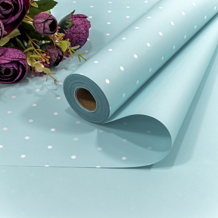 1891/7457 Плёнка 58см 800г матовая "Мелкий горошек" 65мкм Голубой 1/12
