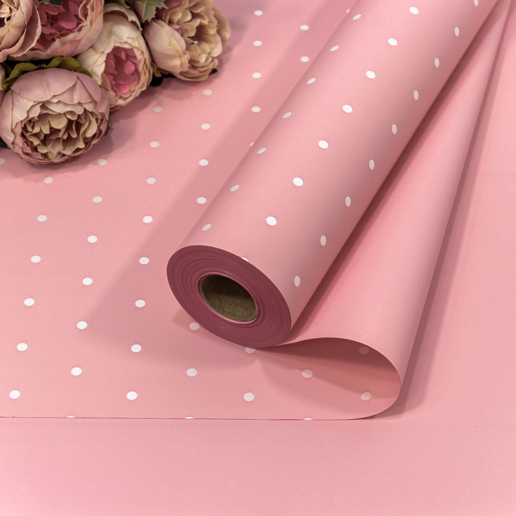 1891/0331 Плёнка 58см 800г матовая "Мелкий горошек" 65мкм Розовый 1/12