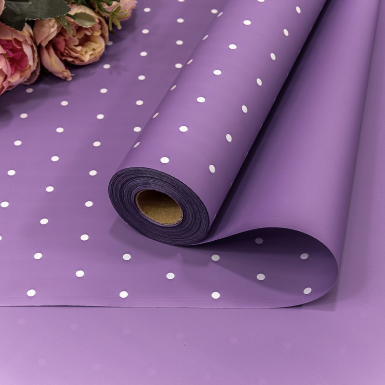 1891/0631 Плёнка 58см 800г матовая "Мелкий горошек" 65мкм Сиреневый-0631 1/12
